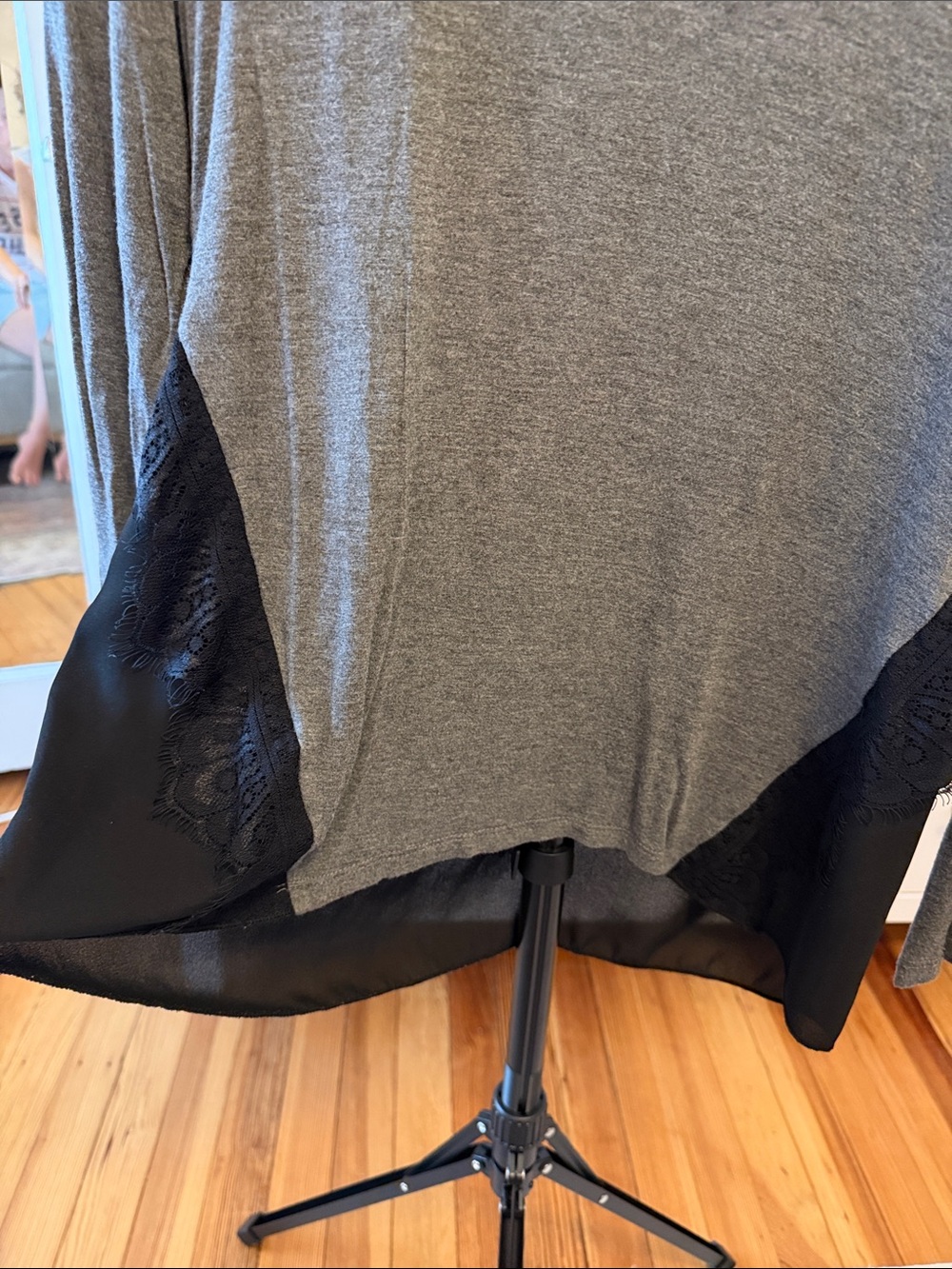 pebble and stone Gray Long Sleeve Top with Black Lace Insets - Picture 2 of 4